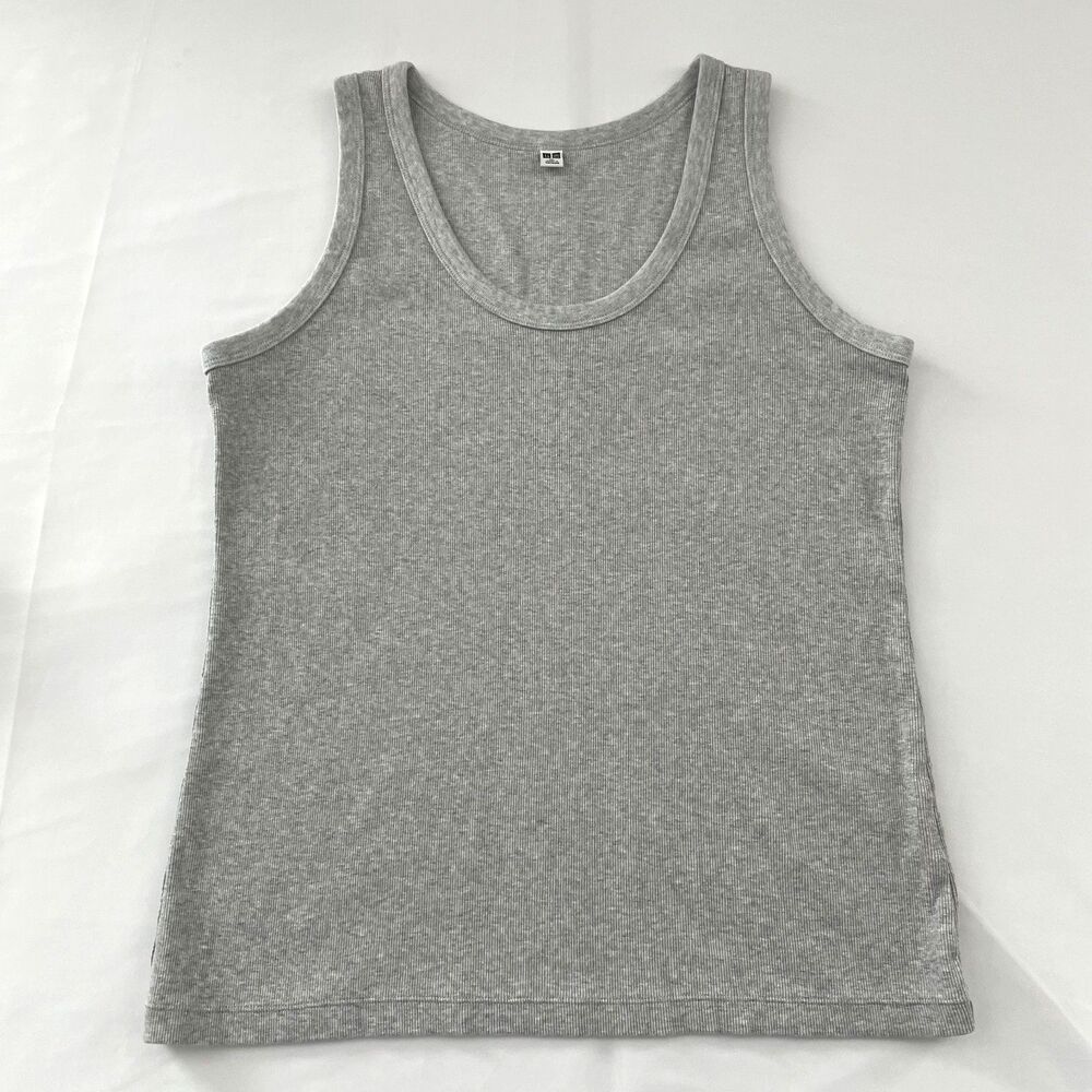 UNIQLO Women’s XL Gray Ribbed Tank Top Stretch Cotton Rayon Sleeveless Basic